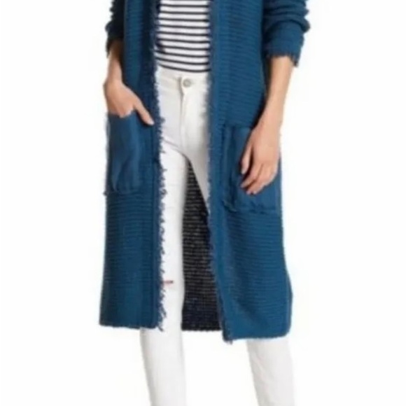 FREE PEOPLE Woodstock Knit
Duster Cardigan Sweater, Teal Blue, Size M - Picture 2 of 3